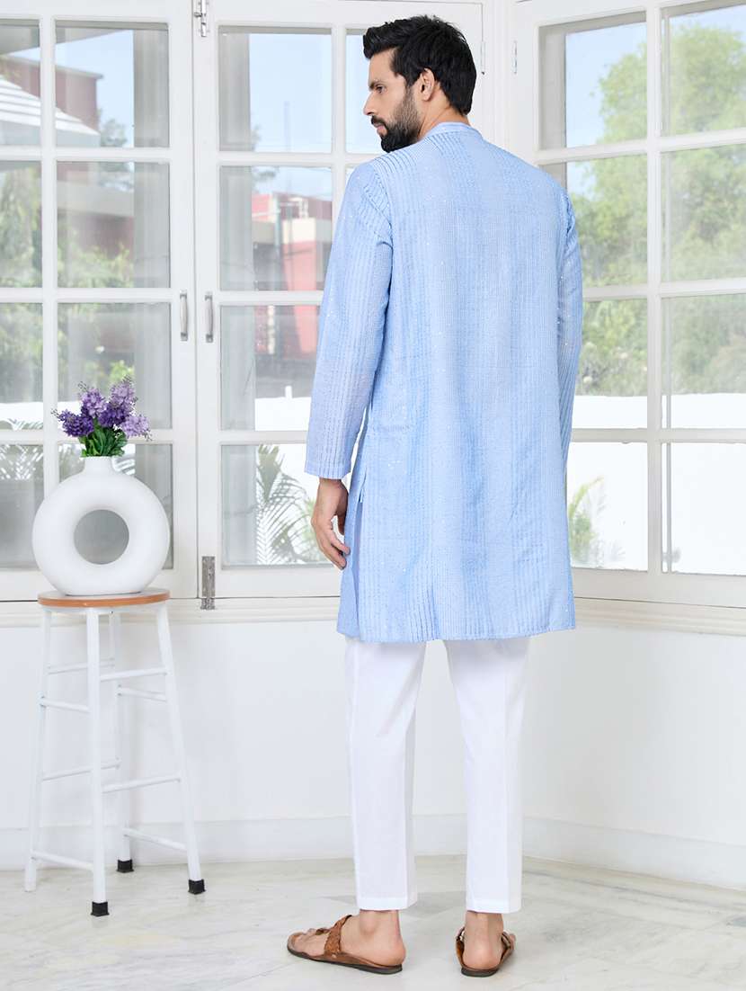 men solid with work mandarin neck kurta pyjama set - 22481368 -  Standard Image - 4