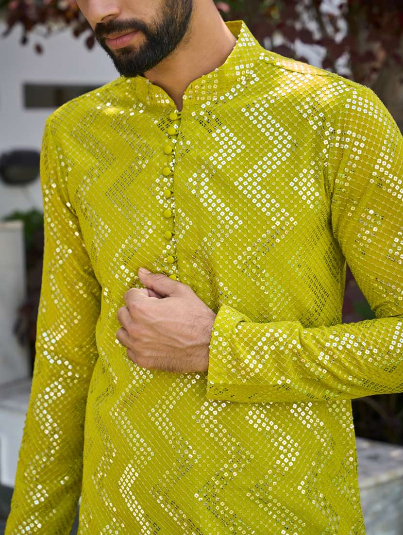 men solid with work mandarin neck kurta salwar set - 22481391 -  Standard Image - 1