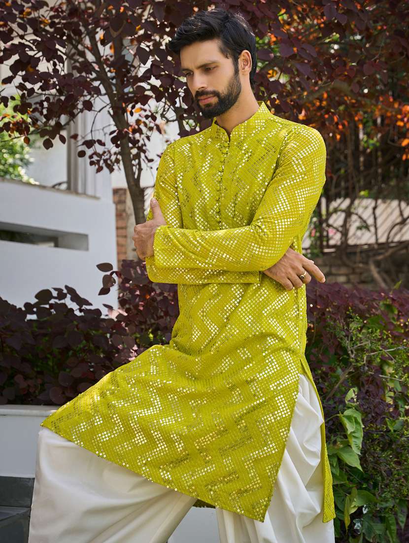 men solid with work mandarin neck kurta salwar set - 22481391 -  Standard Image - 4
