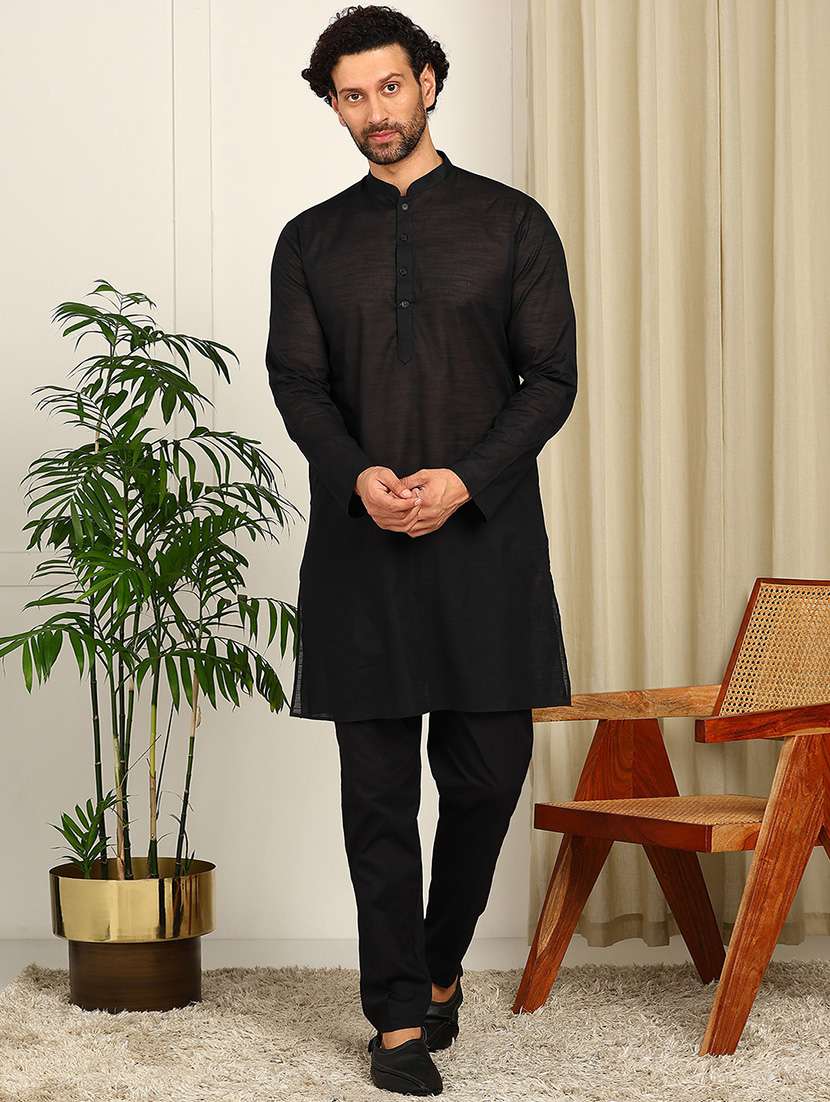men solid mandarin neck kurta pyjama set