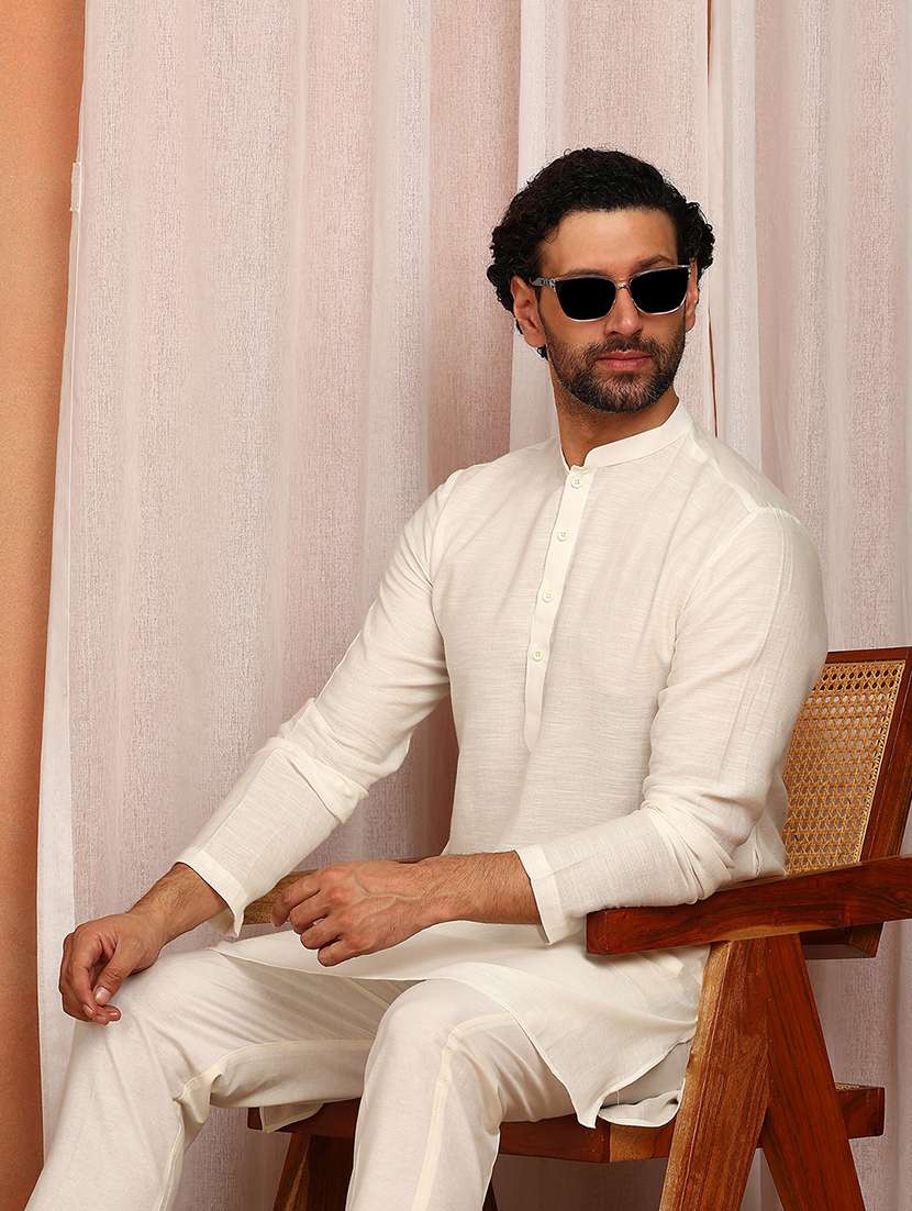 men solid mandarin neck kurta pyjama set - 22481532 -  Standard Image - 4