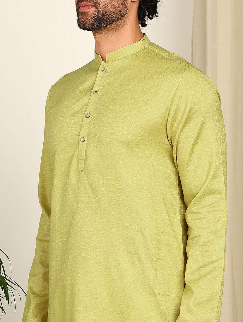 men solid with work mandarin neck kurta pyjama set - 22481544 -  Standard Image - 1
