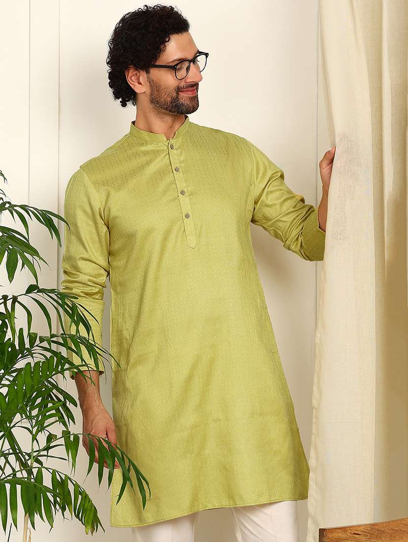 men solid with work mandarin neck kurta pyjama set - 22481544 -  Standard Image - 4