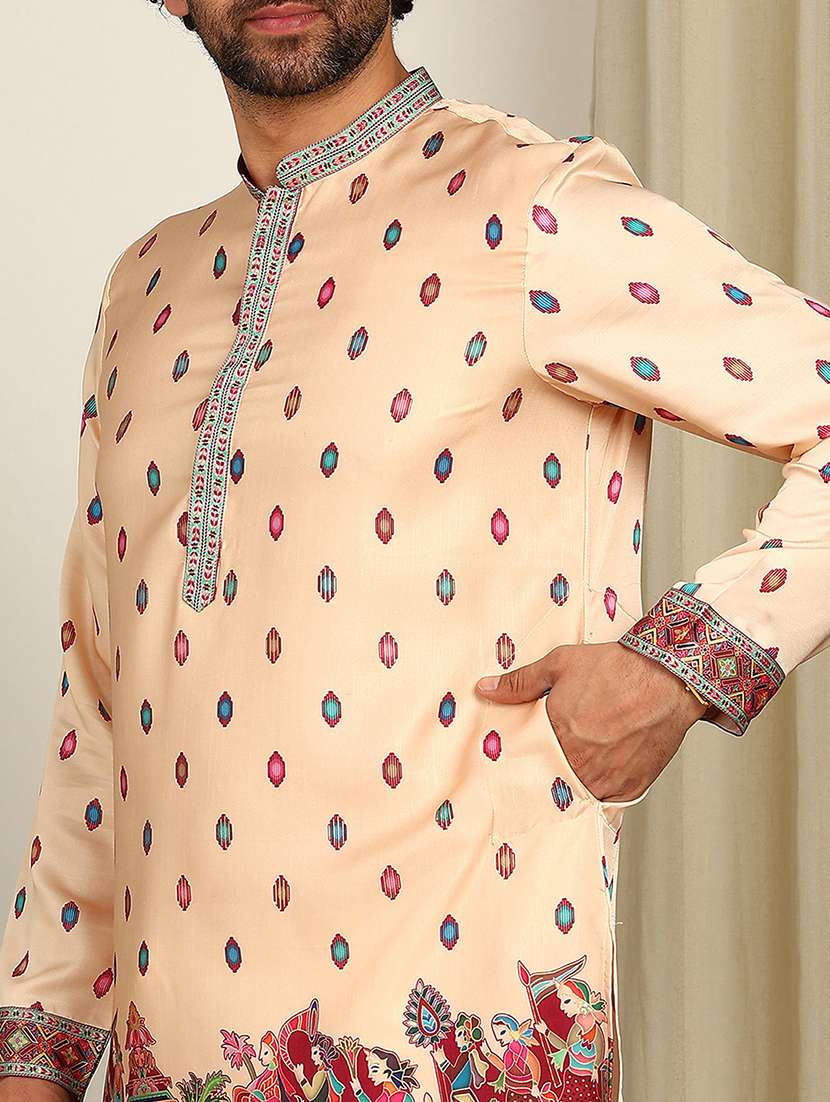 men printed mandarin neck kurta pyjama set - 22481547 -  Standard Image - 1