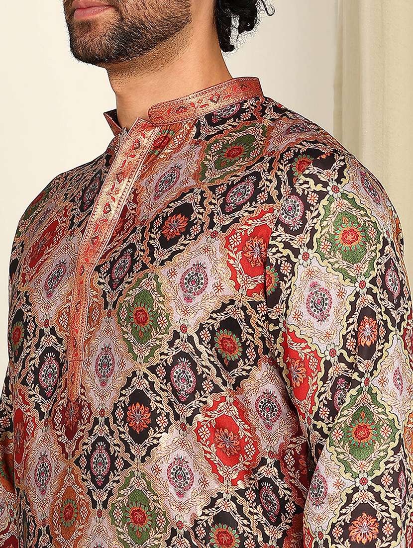 men printed mandarin neck kurta pyjama set - 22481548 -  Standard Image - 1