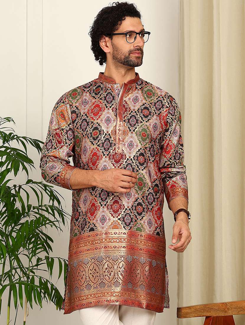 men printed mandarin neck kurta pyjama set - 22481548 -  Standard Image - 4
