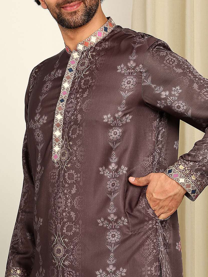 men printed mandarin neck kurta pyjama set - 22481550 -  Standard Image - 1