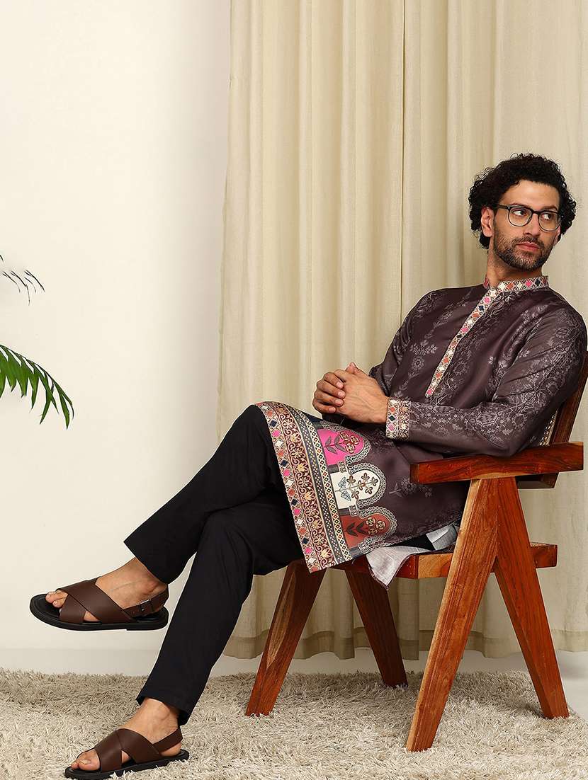 men printed mandarin neck kurta pyjama set - 22481550 -  Standard Image - 4