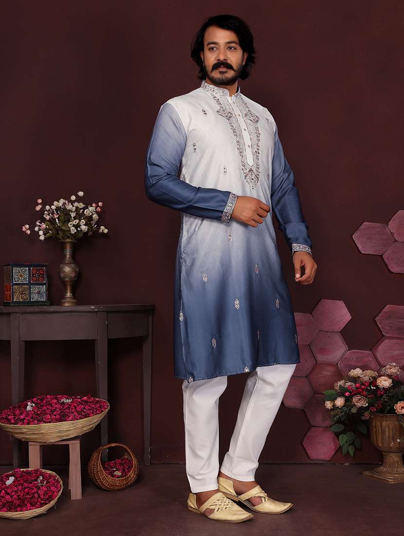 Men Ombre Mandarin Neck Long Kurta - 22481572 -  Standard Image - 4