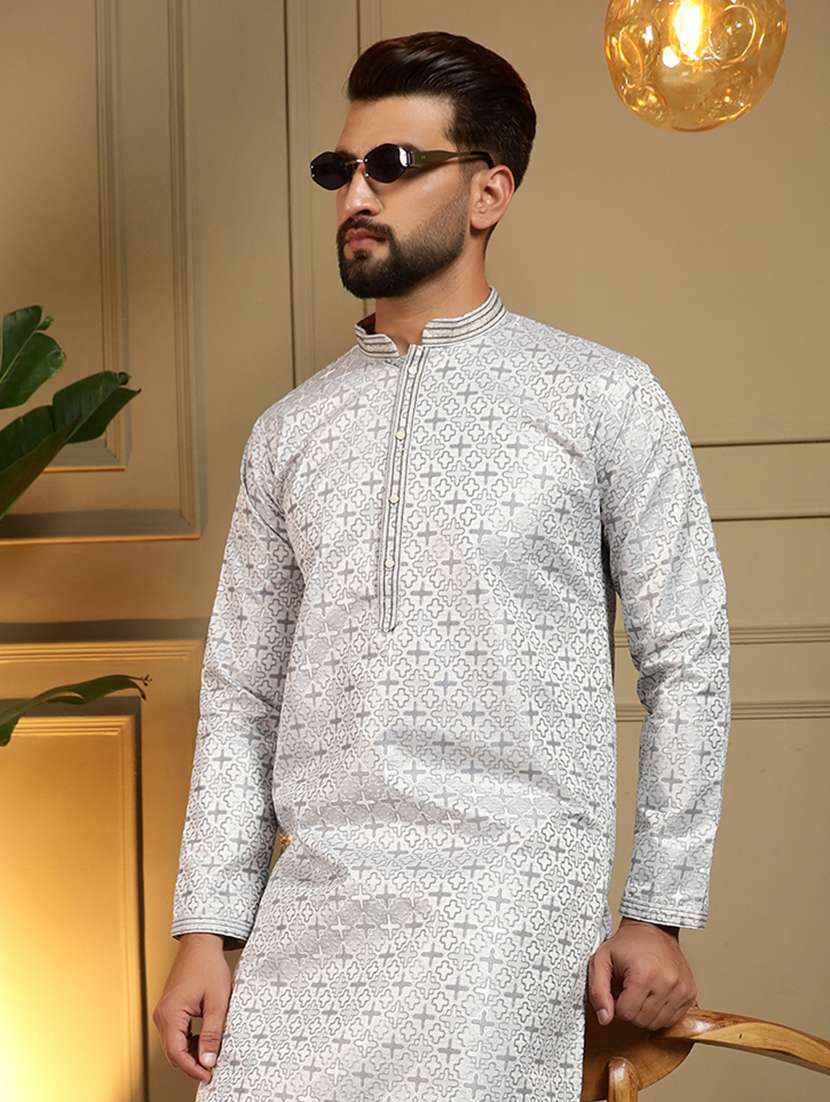 Men Self Design Mandarin Neck Long Kurta - 22481594 -  Standard Image - 1