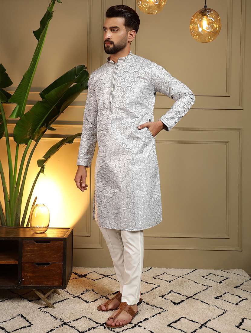 Men Self Design Mandarin Neck Long Kurta - 22481594 -  Standard Image - 4