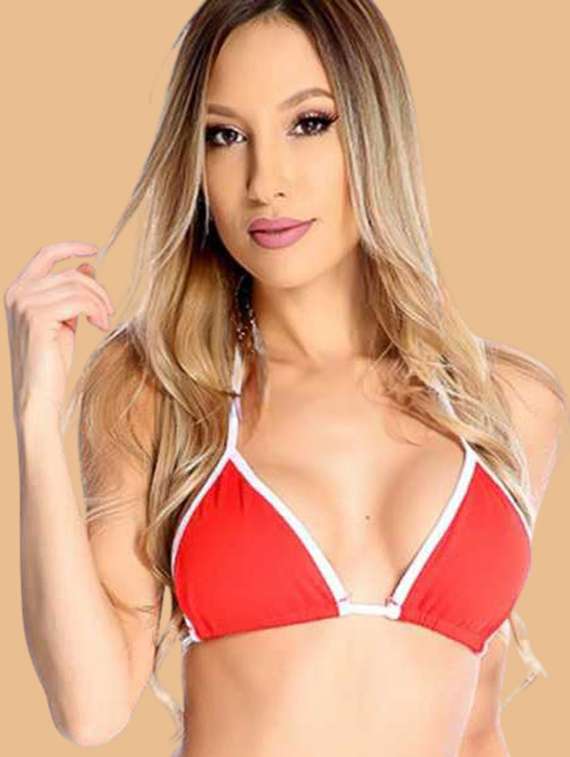  nylon halter neck bikini set with lace - 22481679 -  Standard Image - 1
