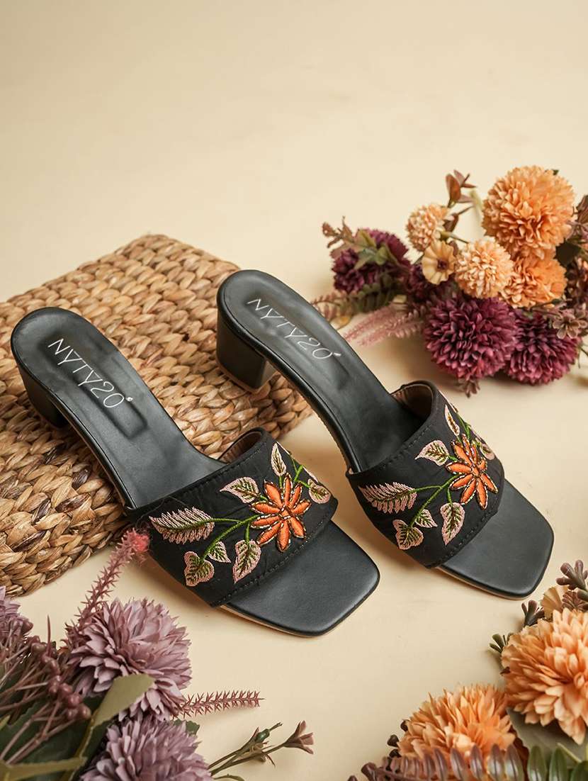 women embroidered slip on sandal