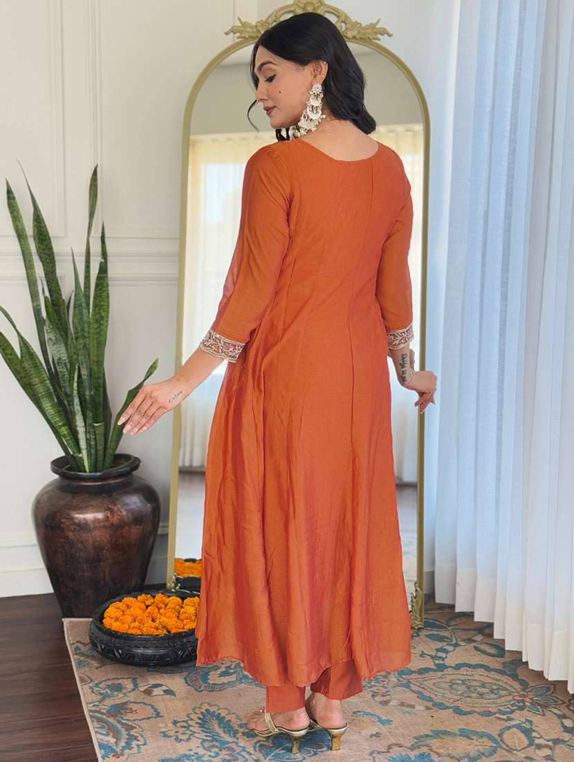 women solid with work three quarter sleeve kurta pant with dupatta set - 22481733 -  Standard Image - 4