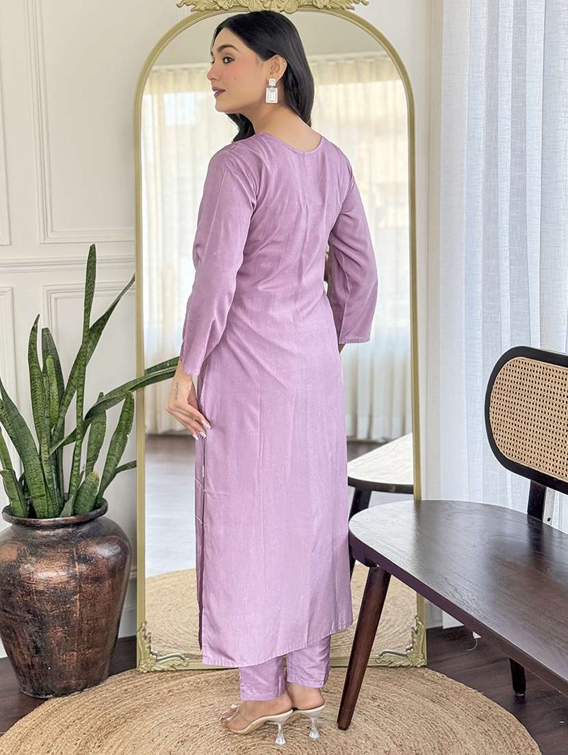women solid with work three quarter sleeve kurta pant with dupatta set - 22481749 -  Standard Image - 4