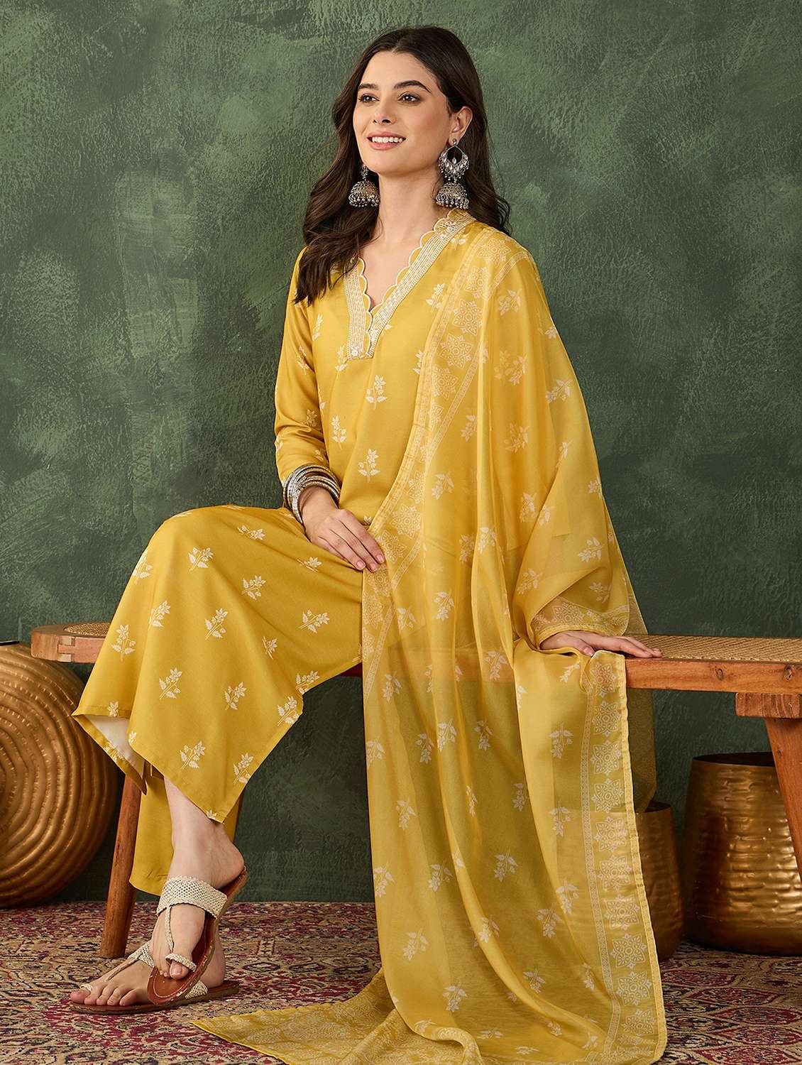 women printed three quarter sleeve kurta pant with dupatta set - 22481750 -  Standard Image - 6