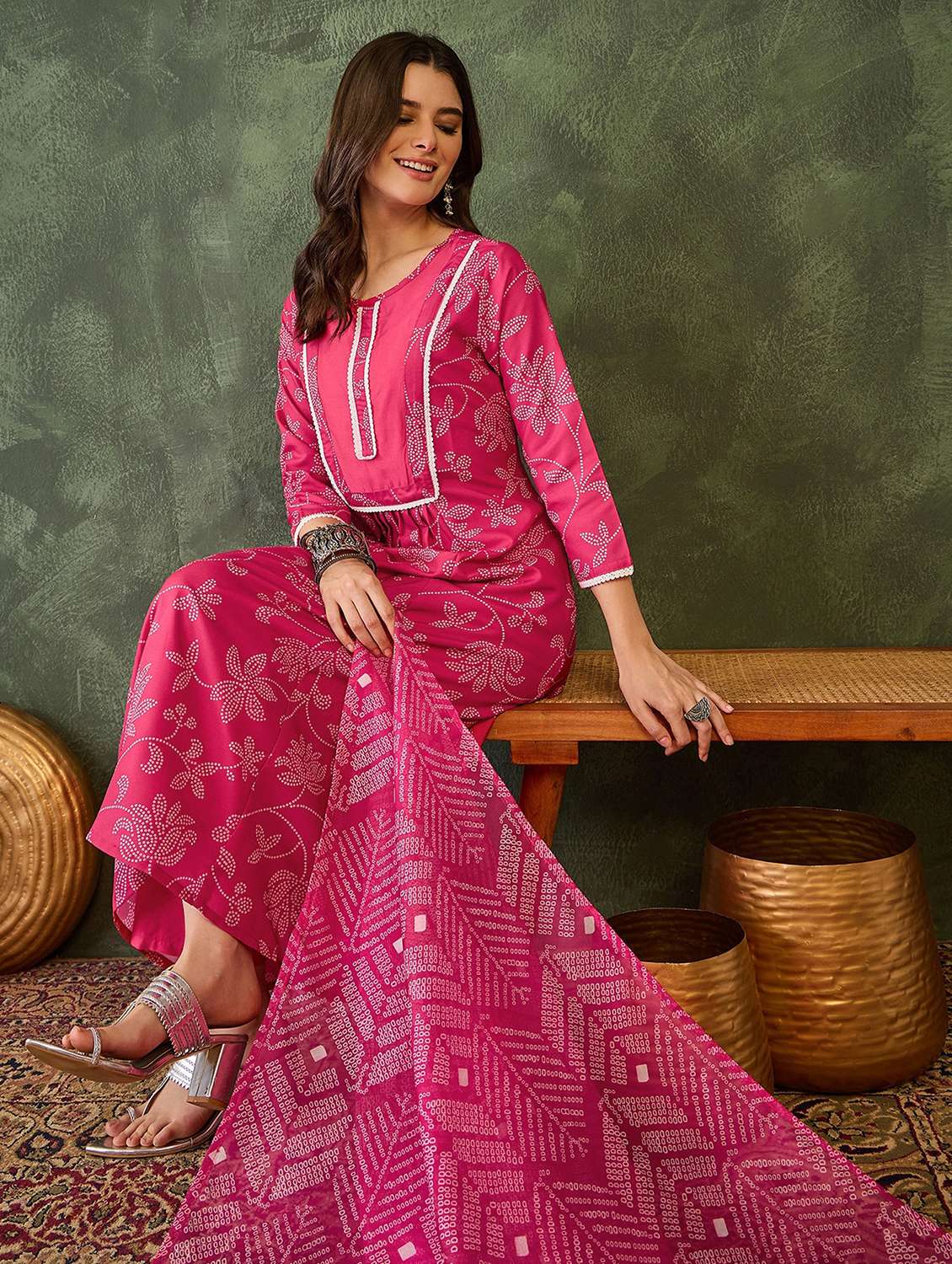 women printed three quarter sleeve kurta pant with dupatta set - 22481752 -  Standard Image - 6