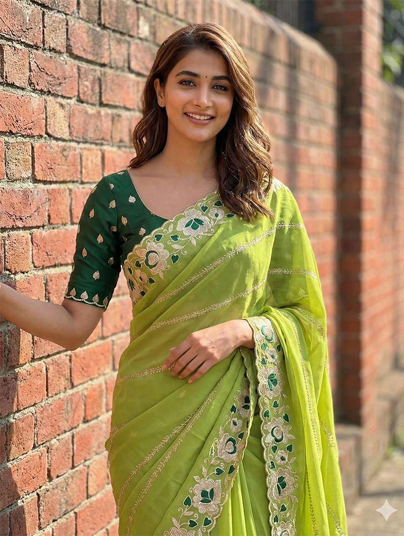 women solid with work embroidered saree with blouse - 22481759 -  Standard Image - 1