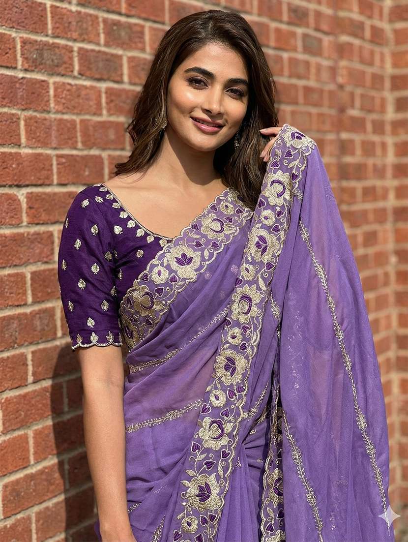 women solid with work embroidered saree with blouse - 22481760 -  Standard Image - 1