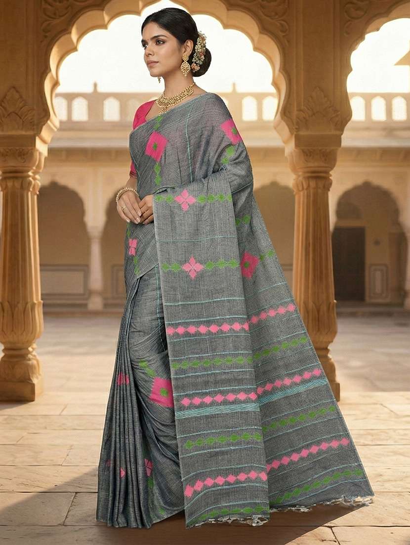 Women Solid With Work Handloom Saree - 22481767 -  Standard Image - 1