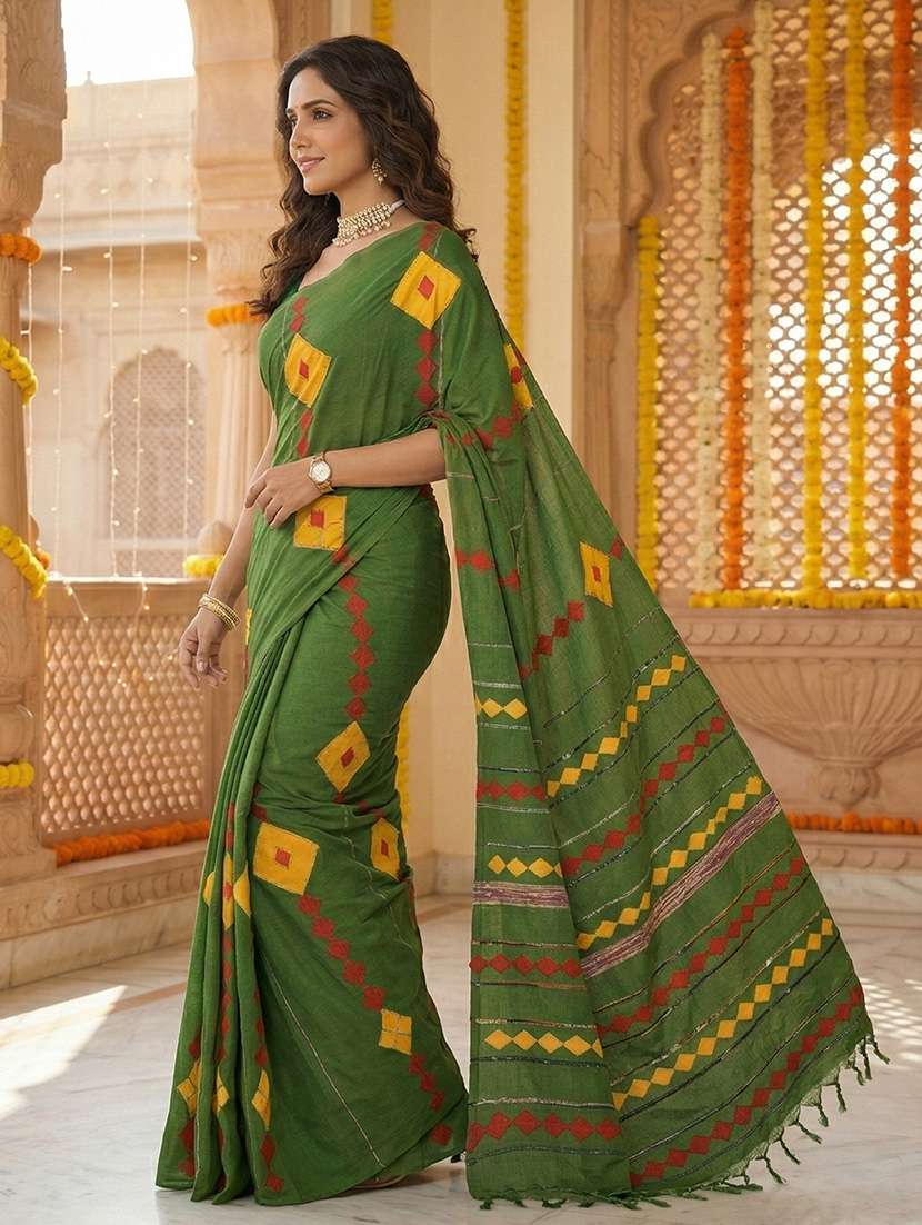 women solid with work handloom saree - 22481768 -  Standard Image - 1