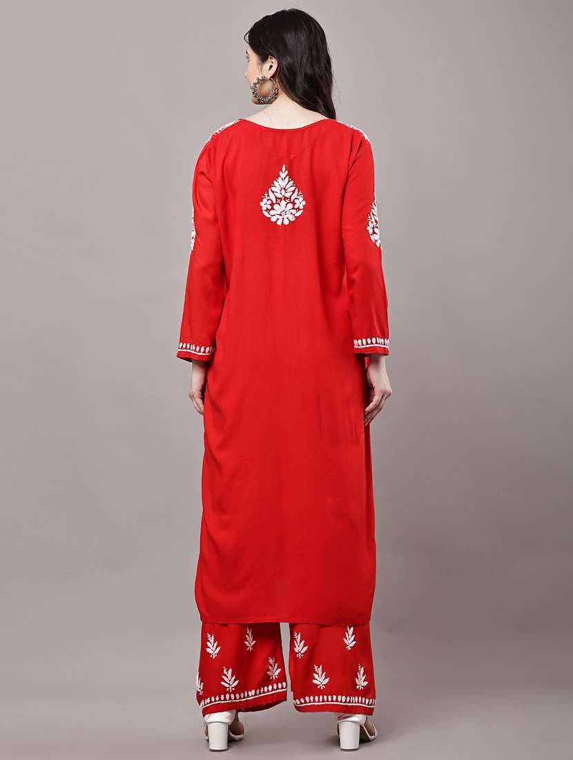 women solid with work long sleeve kurta palazzo set - 22485896 -  Standard Image - 4