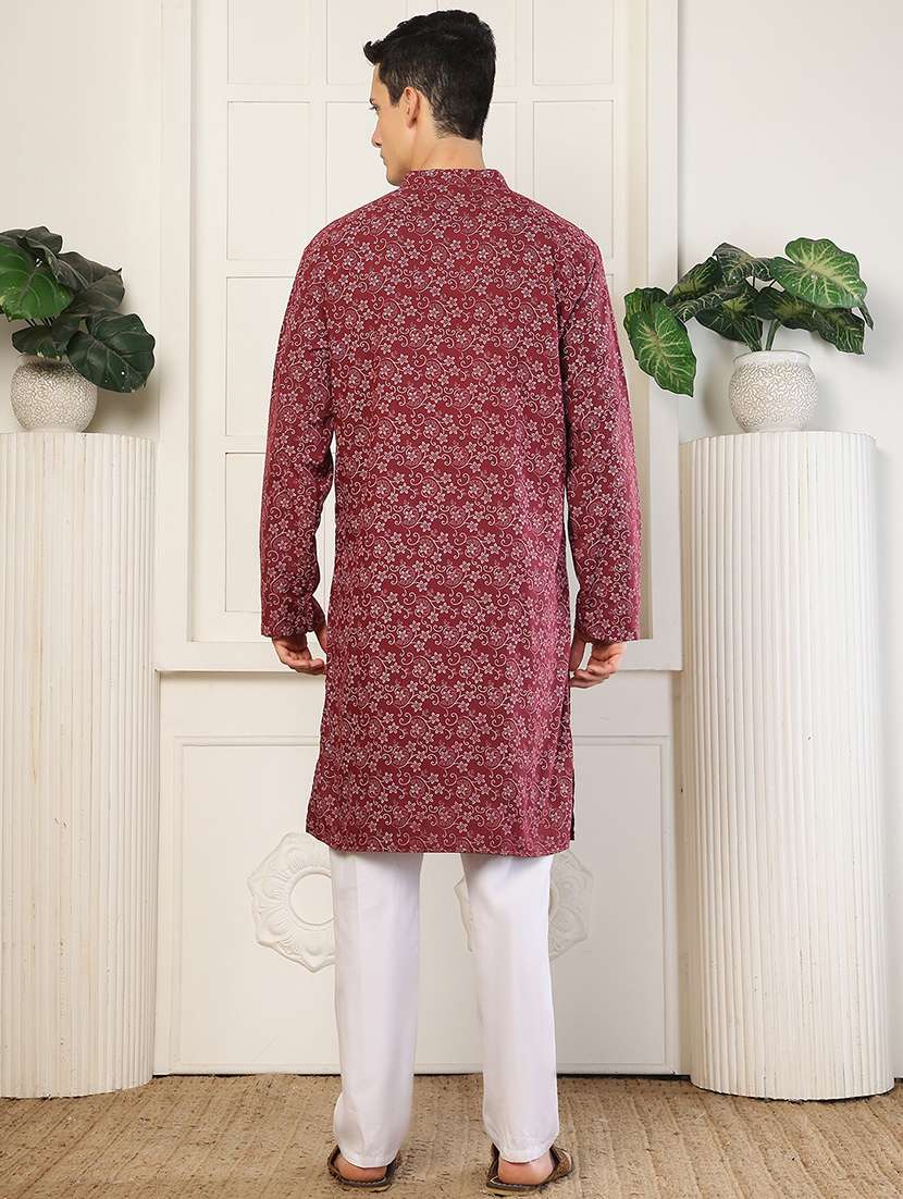 Men Printed Mandarin Neck Long Kurta - 22485919 -  Standard Image - 4