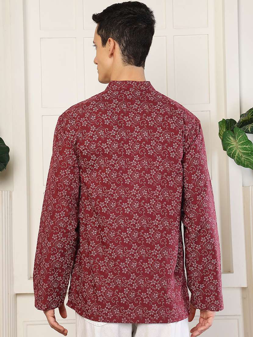 men floral printed mandarin neck short kurta - 22485920 -  Standard Image - 4