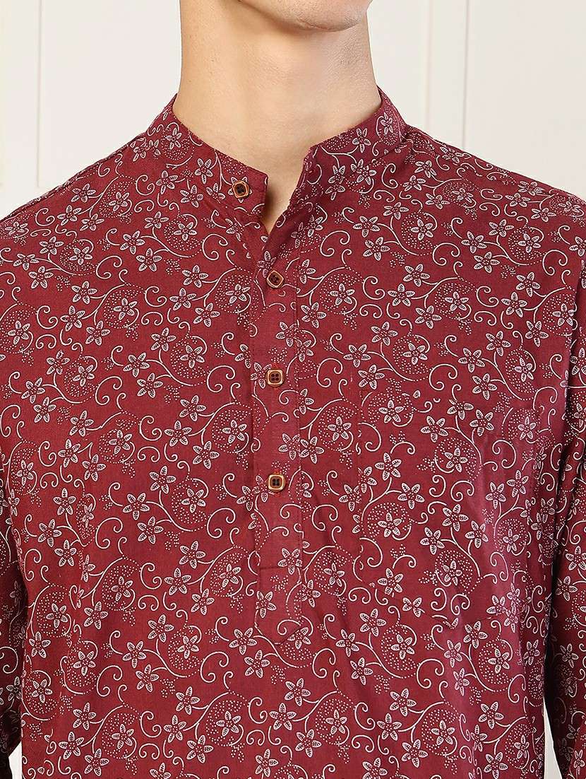 men floral printed mandarin neck short kurta - 22485920 -  Standard Image - 6