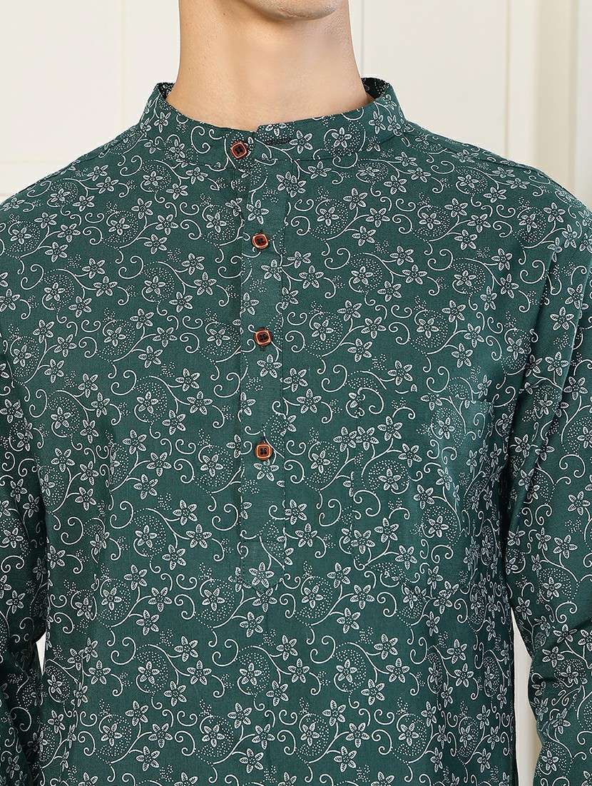 men printed mandarin neck long kurta - 22485921 -  Standard Image - 1