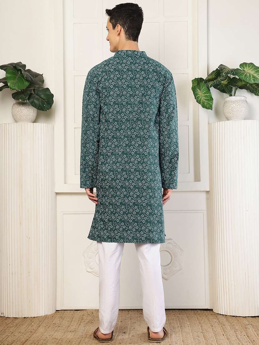 men printed mandarin neck long kurta - 22485921 -  Standard Image - 4