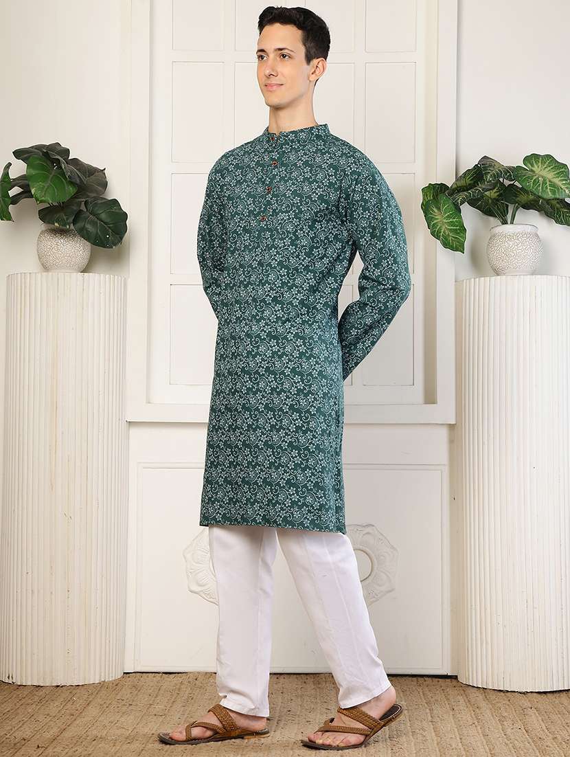 men printed mandarin neck long kurta - 22485921 -  Standard Image - 6