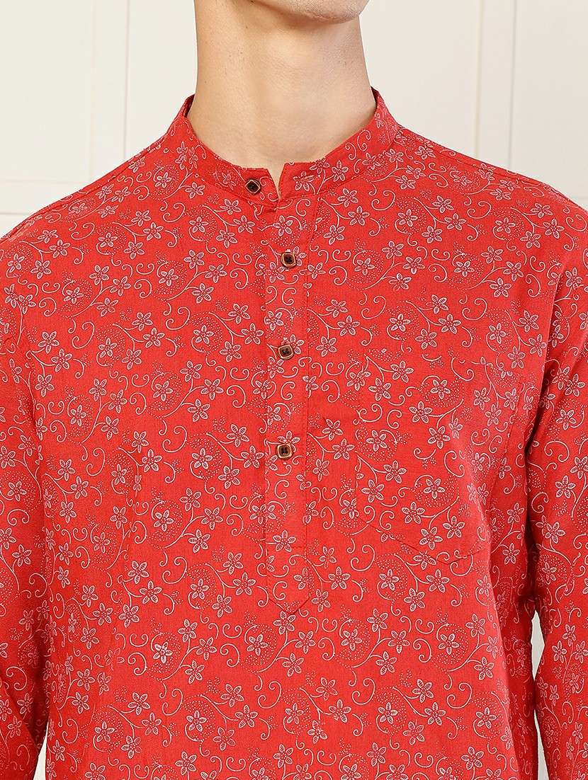 men floral printed mandarin neck short kurta - 22485924 -  Standard Image - 1
