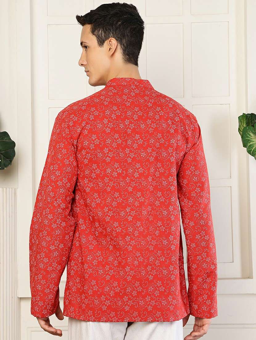 men floral printed mandarin neck short kurta - 22485924 -  Standard Image - 4