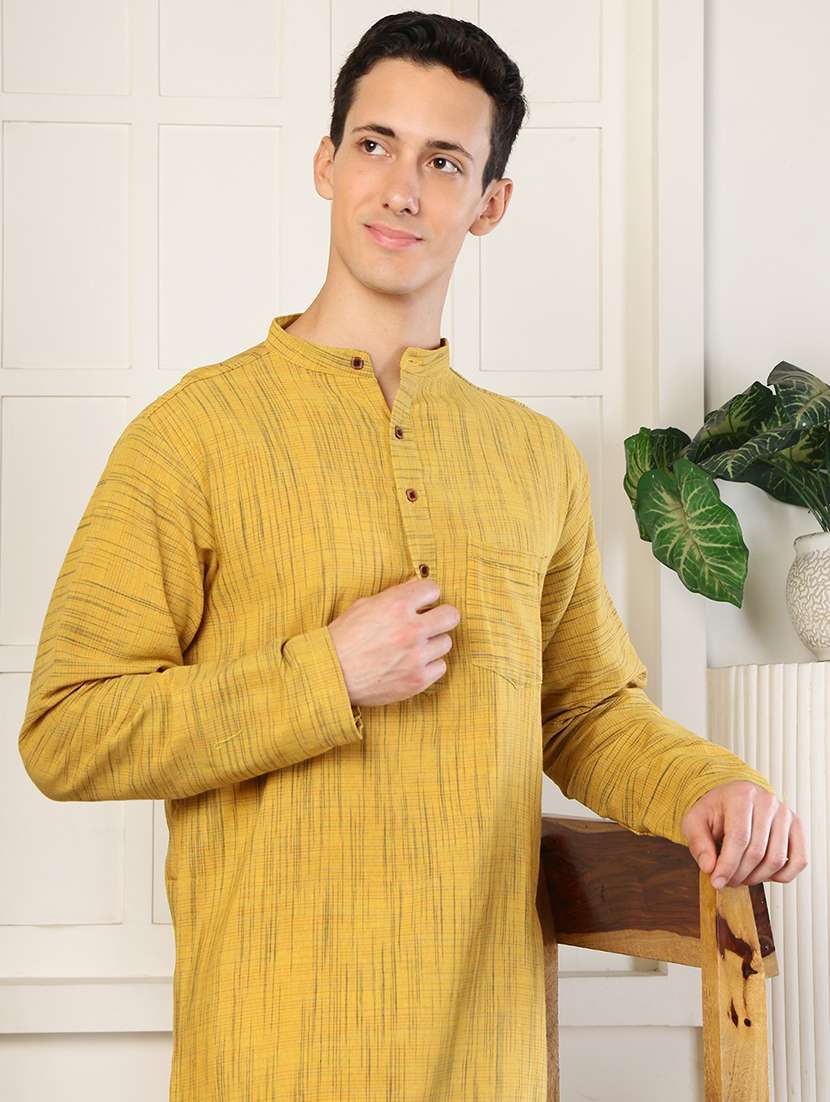 men self design mandarin neck long kurta - 22485931 -  Standard Image - 1