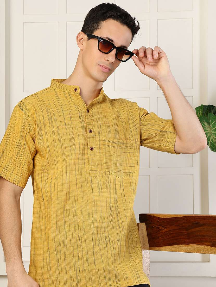 men self design mandarin neck short kurta - 22485932 -  Standard Image - 1