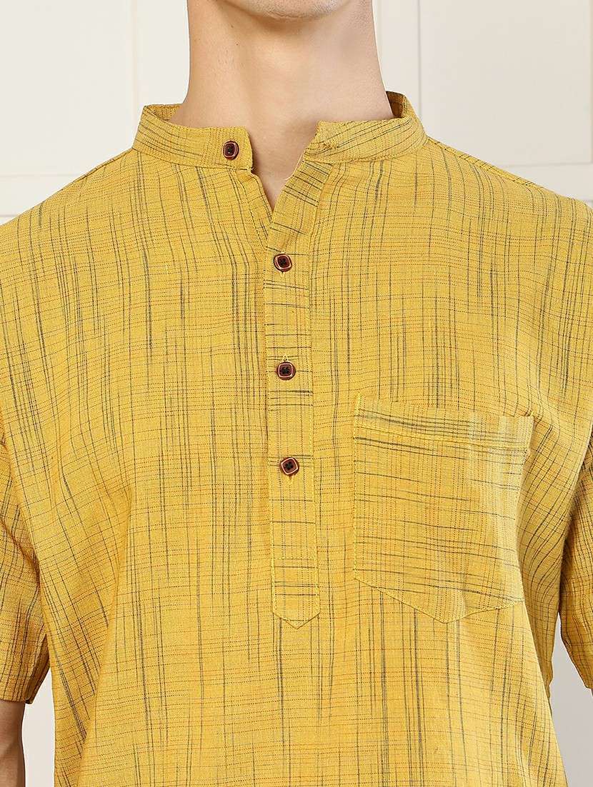 men self design mandarin neck short kurta - 22485932 -  Standard Image - 6