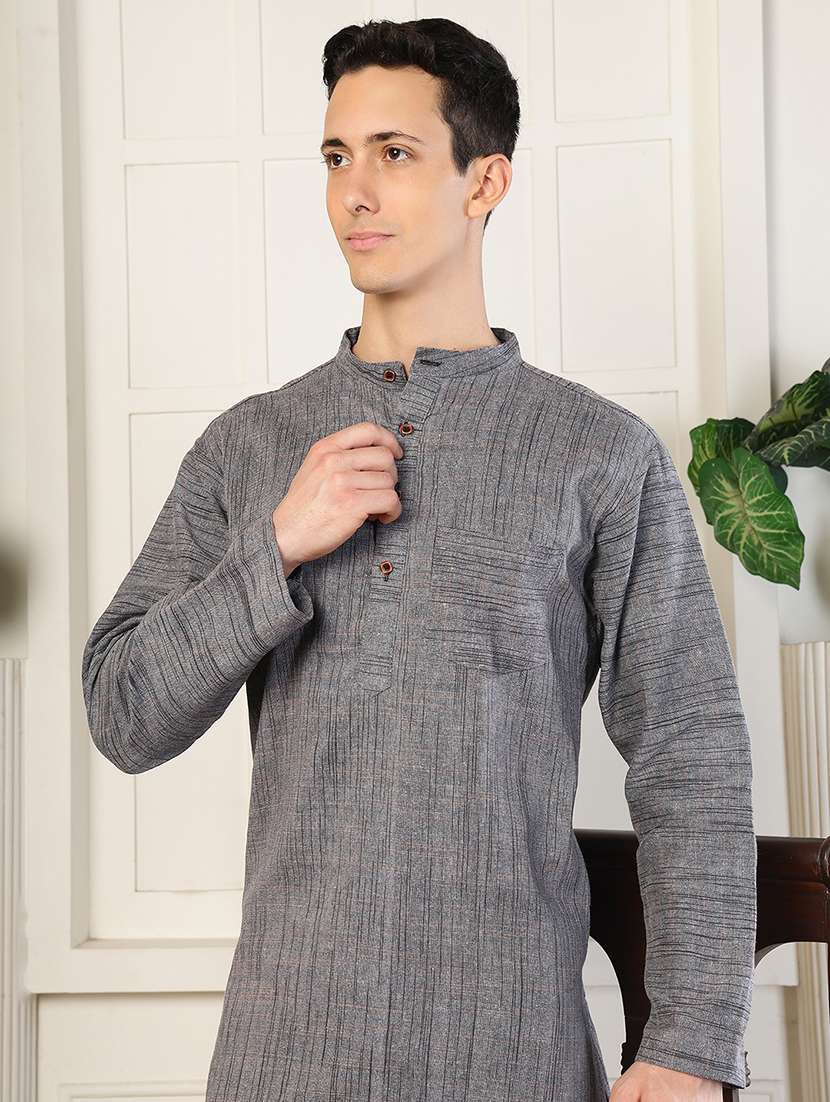 men self design mandarin neck long kurta - 22485933 -  Standard Image - 1