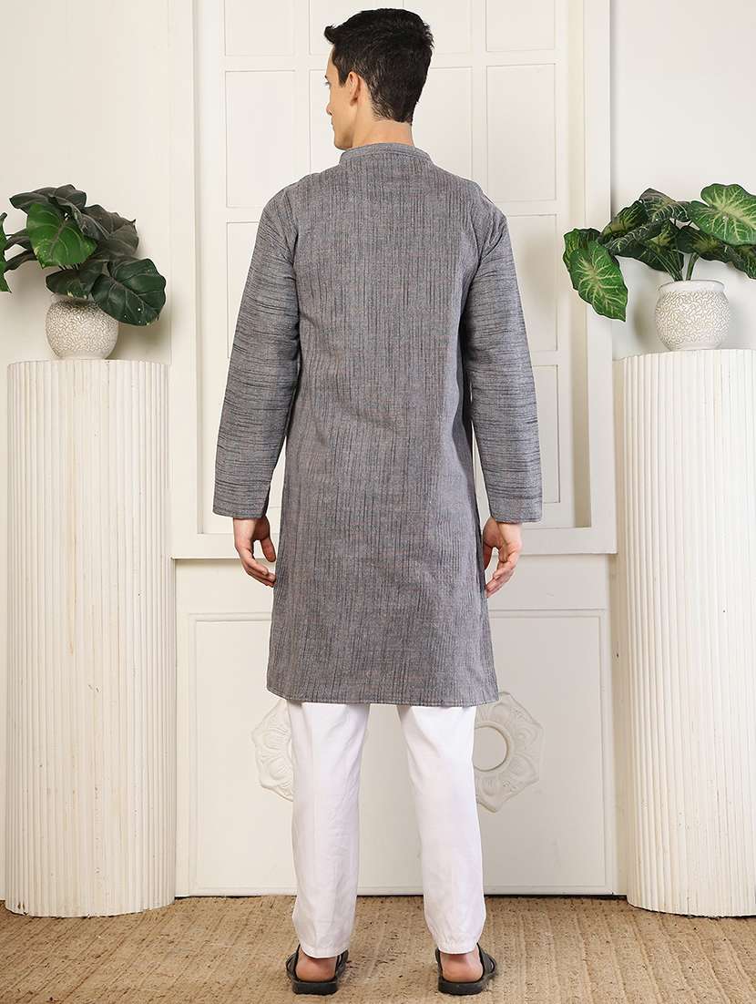 men self design mandarin neck long kurta - 22485933 -  Standard Image - 4