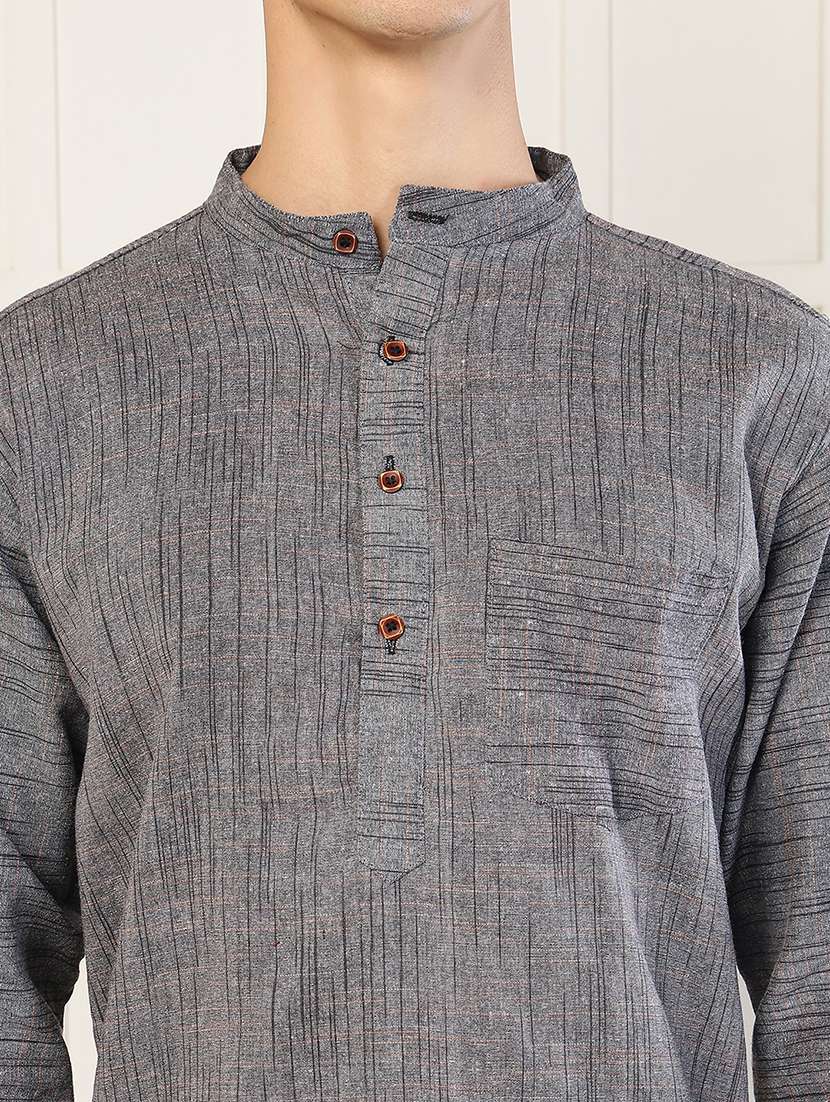 men self design mandarin neck long kurta - 22485933 -  Standard Image - 6