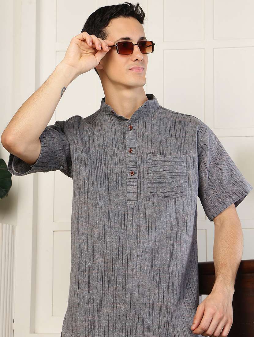 men self design mandarin neck short kurta - 22485934 -  Standard Image - 1