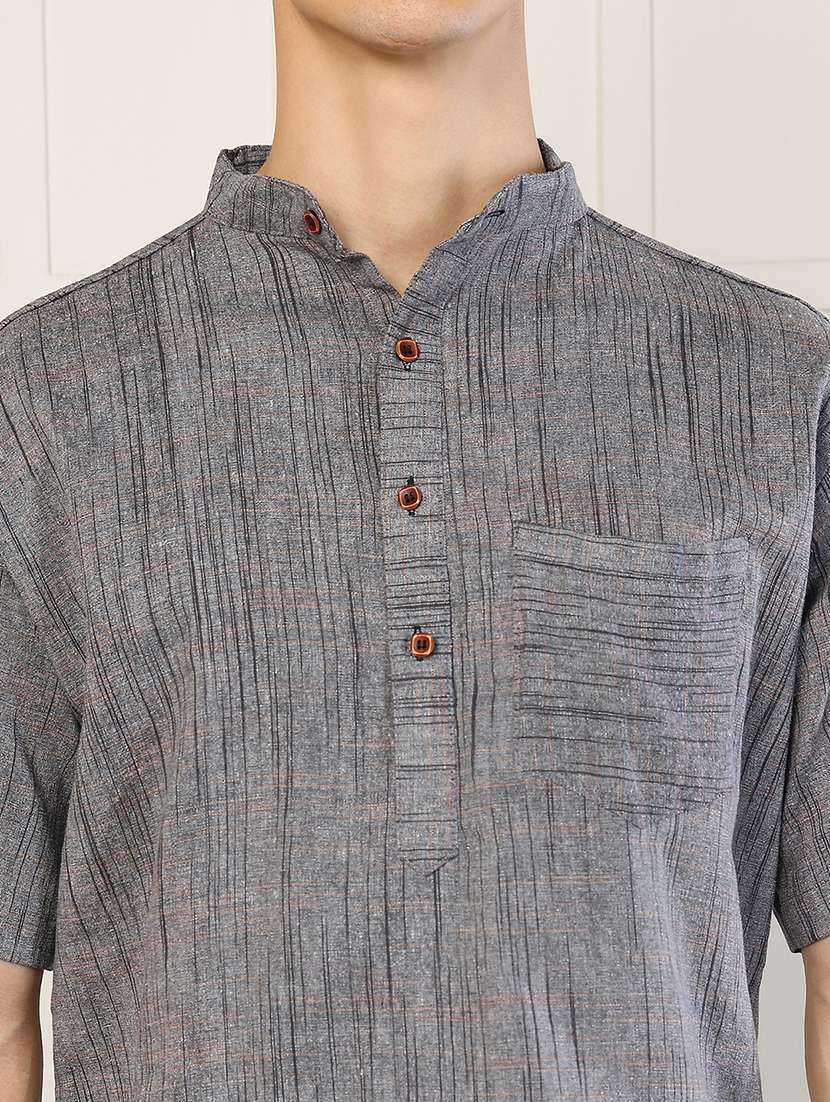 men self design mandarin neck short kurta - 22485934 -  Standard Image - 6