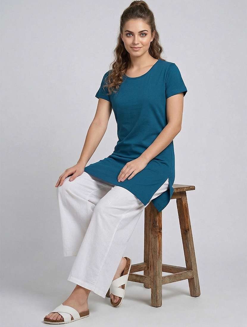 women solid short sleeve loungewear t-shirt - 22485966 -  Standard Image - 4