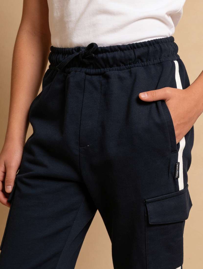 navy blue fleece track pant with side tape - 22486017 -  Standard Image - 1