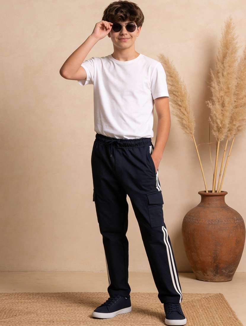 navy blue fleece track pant with side tape - 22486017 -  Standard Image - 4