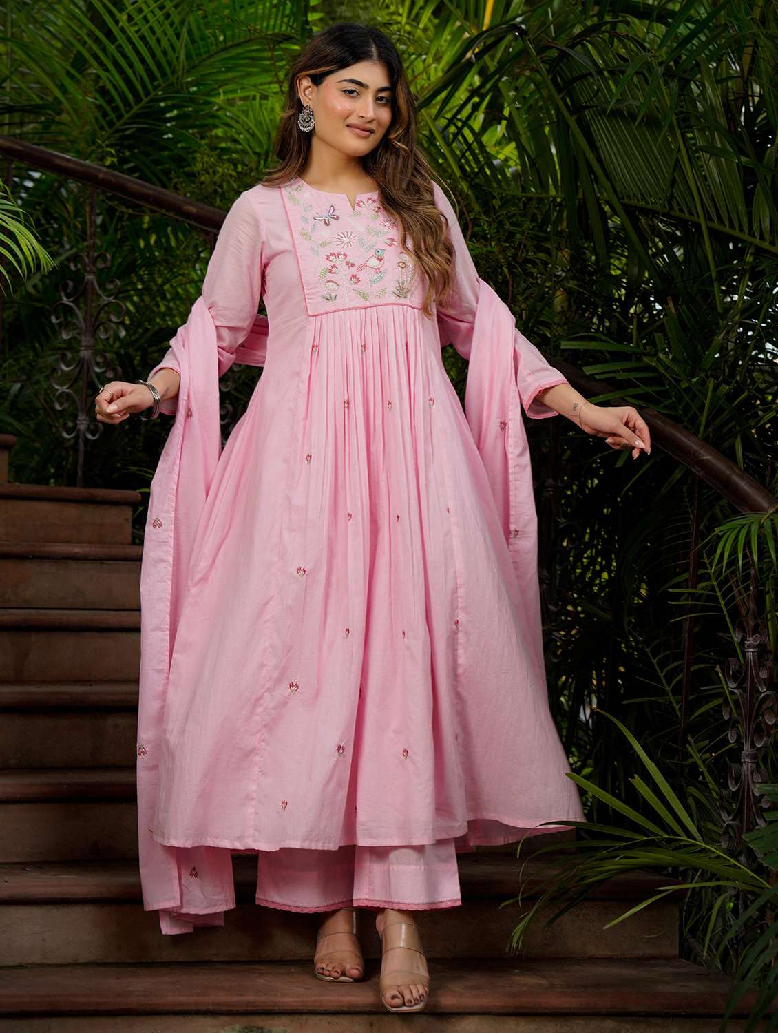 women embroidered notch neck kurta and pant set with dupatta - 22486038 -  Standard Image - 1