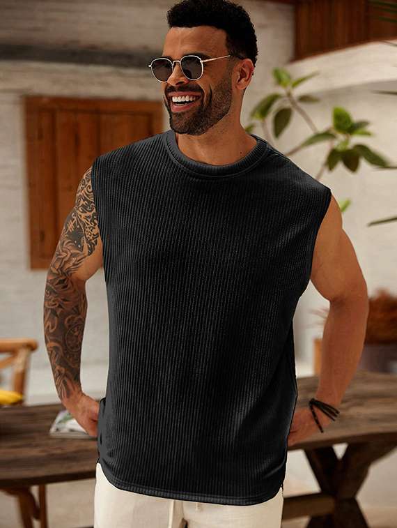men self design sleeveless regular fit t-shirt - 22486040 -  Standard Image - 1