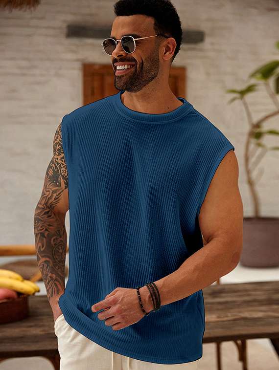 men self design sleeveless regular fit t-shirt - 22486043 -  Standard Image - 1