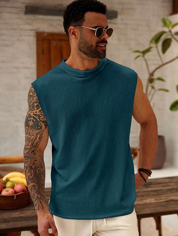 men self design sleeveless regular fit t-shirt - 22486045 -  Standard Image - 1