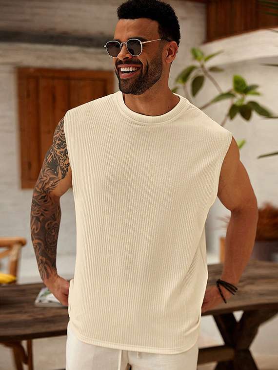 men self design sleeveless regular fit t-shirt - 22486046 -  Standard Image - 1